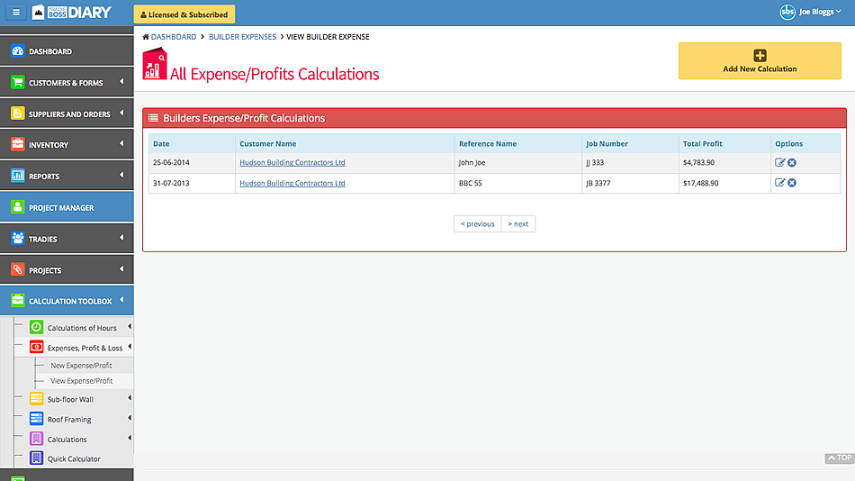 Expense Profit Calculation